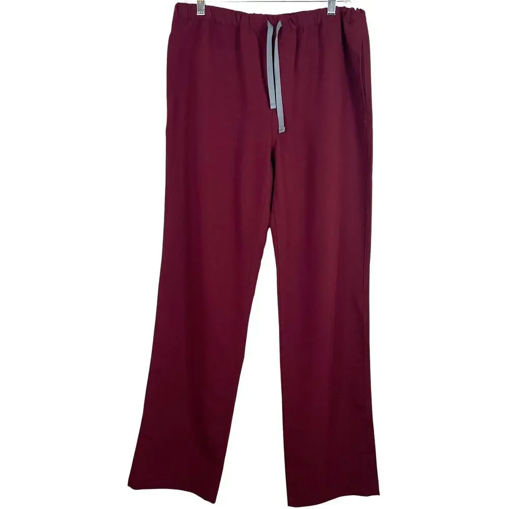 FIGS Pisco Basic Scrub Pants Burgundy Pull-on Elastic-Waist Straight Leg Size M